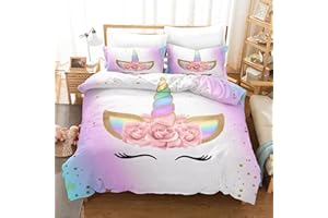 PQCXXA Copripiumino Unicorno 140 x 200 cm per bambini e ragazze, set da letto con unicorno, 1 persona, con cerniera, rosa unicorno, copripiumino + 2 federe 65 x 65 cm