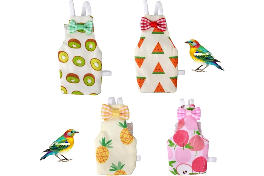 4pcs Bird Diapers, Reusable Parrot Nappy Clothes Adjustable Cotton Waterproof Harness Flight Suits Washable Cute Bow Costume for Cockatiels, Conures, Pigeons and Small Pet Birds