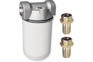 AMUR Kraftstofffilter, Dieselfilter mit austauschbarem Filter-Einsatz für Dieselpumpen Kraftstoffpumpe Heizölpumpen Biodiesel Umfüllpumpen plus Messing Schlauchtülle 1" AG