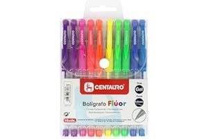Centauro - Pack 10 Boligrafos Gel de Colores Fluor, Trazo Fino, 0,8mm, Cómodo Agarre de Goma, Perfecto como Material Escolar para Escribir y Dibujar