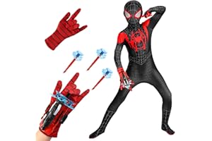 ANBOBILI Déguisement Spider Enfants avec Gant de Lanceur, Lanceur de Héros, Deguisement Halloween Enfant Costume de Cosplay, Jouets de Poignet Gant de Cosplay, Deguisement Enfant pour Halloween Carnaval