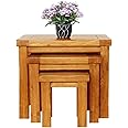 Aurotrice Rongyuan Solid OAK Nest of 3 Tables Wooden Side Nesting Wood End Coffee Lamp Table Rustic Sets
