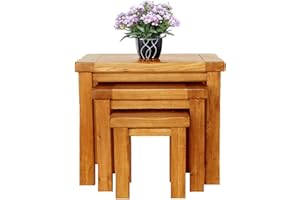 Aurotrice Rongyuan Solid OAK Nest of 3 Tables Wooden Side Nesting Wood End Coffee Lamp Table Rustic Sets