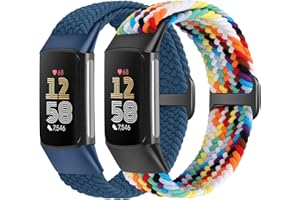 Yunshare Elastische Geflochtene Armband Nur Kompatibel mit Fitbit Charge 6/Fitbit Charge 5, Verstellbare Solo Loop Dehnbares Nylon Gewebe Ersatzarmbänder für Fitbit Charge 6/Charge 5 Damen Herren