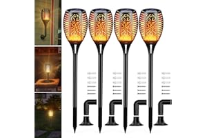 Teliser Lampes solaires d'extérieur 4 pièces, Torches solaires de Jardin Flamme 33LED Torches solaires Flamme, IP65 étanche Lampes solaires de Jardin avec Effet de Flamme pour extérieur, Jardin