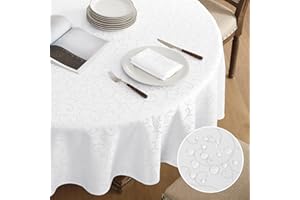 Romanstile Tovaglia bianca natalizia rotonda 160 cm Antimacchia Jacquard idrorepellente Tovaglie elegante per Natale Feste esterno Compleanno Albergo, Ristorante, Bar, Caffè, Birstro,capodanno