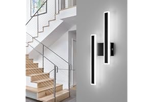 DELIPOP Lámpara de Pared LED Interior, 32W 3600LM Aplique Pared Interior Moderna, Lampara de Pared Negro Acrílico, Iluminación de Pared con Tira para Salón, Dormitorio, Pasillo, Escalera, Blanco Frio 6500K