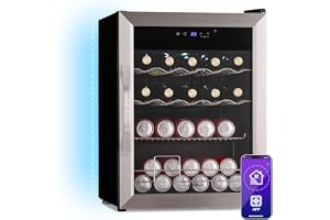 Klarstein Coachella 60 Smart Drinks Fridge - 60L Beverage Refrigerator, WiFi Control, Whisper Quiet, Stainless Steel, LED Lig