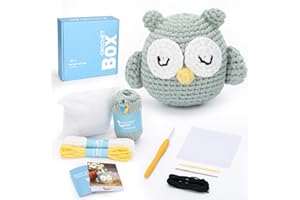 CROCHET BOX Complete Beginners Crochet Kit - Sleeping Owl Crochet Kit, All You Need for Easy Crocheting, Step-by-Step Video Tutorials, Animal Design, Birthday Gift for Adults, Teens.