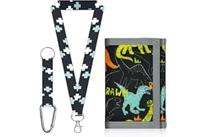 Aucuu Kids Wallet, Cartoon Waterproof Wallet, Trifold Wallets with Card Slots Lanyard, Travel Document Wallets for Teenagers Boys Girls for School, Travel, Birthday Gifts (Dinosaur)