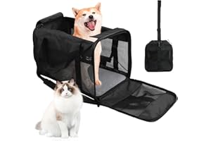 Amexo Foldable Cat Dog Pet Carrier Bag, Breathable Pet Carrier with Removable Mat Portable Pets Travel Carriers Cat Carrier Medium Dog Carrier for Cats and Dogs up to 10 kg, 44 x 27 x 28 cm (Black)
