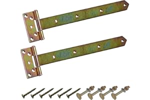 BRESKO Kreuzgehänge verzinkt T-Bänder Scharnier Torband Ladenband Türbänder Werfgehänge schwer 2er Set mit Schrauben (Gelb, 400x45x90x3 mm)