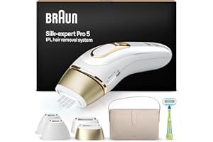 Braun Silk·expert Pro 5 Epilatore Luce Pulsata, Depilatore Corpo Donna, Alternativa al Laser Peli, Con Rasoio Donna Venus e 4 Testine, Luce Pulsata Braun, Idea Regalo, Bianco/Oro PL5342