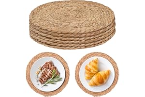 Hojalis Round Woven Placemats, Round Woven Placemats Set of 6, 30cm Handwoven Water Hyacinth Placemats, Wicker Placemat, Rattan Placemat, Braided Wicker Table Mats Dining Table, Home, Party, Wedding