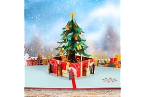 YUMCUTE Natale 3D Auguri Biglietto, Cartoline di Natale, Cartoline di Natale 3D, Biglietto di Auguri Pop-Up con Busta, Squisito Taglio di Carta, Albero di Natale, Carta Regalo Creativa per Regali di Festa