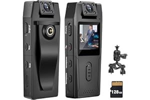 Hersance Bodycam, Körperkamera mit Audio- und Videoaufzeichnung mit 128GB Speicherkarte, 1080P Große Weitwinkel mit Rückenclip, Nachtsicht-Bewegungserkennung für tägliche Aufzeichnung/Service (VD3)