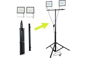 VSDITALIA ELETTROWATT - Doppio Faretto Led da Cantiere 100W 9000LM - Doppio Proiettore Led 2x50W su Treppiede Telescopico Nero, Impermeabile IP44 - Proiettore da Lavoro, Faro da Cantiere, Lampada da Costruzione