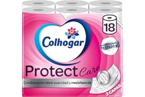 Colhogar Protect Care Blanco x18 - Papel Higiénico Suave y Resistente - Paquete con 18 Rollos - Papel de baño de 3 Capas - 100% Libre de Perfume - Blanco