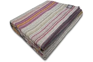 A PORTUGUESE LOVEAFFAIR CRAFT STORY Craft Story Decke Fatima - Tagesdecke aus 100% Baumwolle - Sofadecke, Wohndecke & Baumwolldecke - Grau Weiß Curry Pflaume Gelb gestreift, ca. 170 x 220 cm