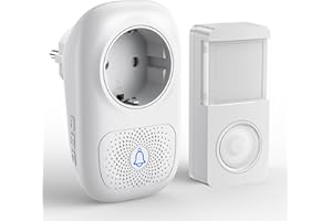 Sonnette sans Fil Exterieur Etanche, JeaTone Sonnette sans Fil de Porte IP55 Étanche Carillon Electronique, Sonnette de Porte avec Fonction de Charge,150M,58 Mélodies,4 Niveaux de Volume,Lumière LED