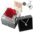 Moonmen Handmade Preserved Rose Jewelry Box with Love You Necklace in 100 Languages Gift Set for Girlfriend Mother Wife on Anniversary Valentine's Day Mother's Day (Red 3, S925 Silver Necklace)