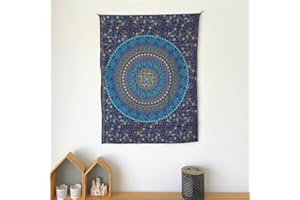 MOMOMUS Mandala Arazzo da Parete per Camera da Letto, Soggiorno, Altre Stanze -100% Cotone, Colori Vivaci, Stile Indiano- Telo/Poster/Arazzo Mandala da Parete -Blu, 77x102 cm