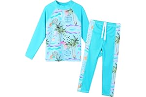 ZNYUNE Niña Niño Traje de Baño UPF50+ Impreso 2 Piezas Top Manga Larga + Pantalones Rash Guard Protección Solar Burqini Musulmán Islámico