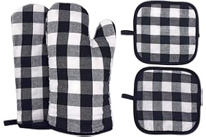 SUGELARY Oven Mitts and Pot Holders, Heat Resistant BBQ Long Gloves with Non-Slip Surface for Safe Kitchen Cooking Baking Grilling (Black)