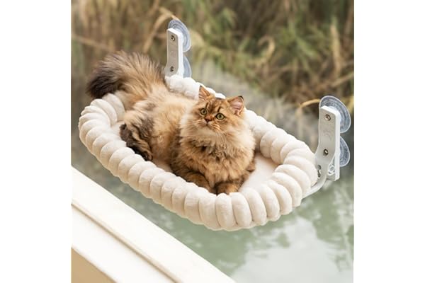 EDAGNY Elegant Hamac pour Chat Pliable - Hamac Chat Fenetre avec réversible et Lavable lit pour, lit de fenêtre Supporte jusqu'à 18kg (Creme, M)