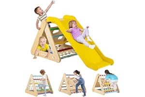 RELAX4LIFE 4 in 1 Triangolo da Arrampicata con Scivolo per Bambini, Scala per Arrampicarsi in Legno, Triangolo Stabile, Parco Divertimenti per Bimbi 1+ Anni (Modello 3 Colorato)
