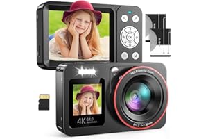VXK Appareil Photo Numérique 4K 64MP FHD Digital Camera Appareil Photo Compact Portable avec 2 Écran 18X Zoom Carte SD de 64 GB pour Étudiant Débutant Cadeau, Noir