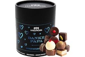 ‎HALLINGERS GENUSS MANUFAKTUR Hallingers Danke Papa XXL - Vatertagsgeschenk Pralinen Geschenk handmade ohne Alkohol aus Edelkakao zum Vatertag für Papa (Dose) - Muttertagsgeschenk & Geschenkideen zum Vatertag | Danke Jahrestag Neu