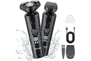 SweetLF Men's Electric Razor, Wet & Dry, Cordless, Rechargeable, Rotary Shaver with Sideburns Trimmer, IPX7 Waterproof, LED Display, Ultra Lightweight for Travel
