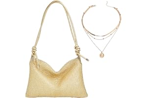 KSVFTB Gold Hold Handbag, Equiped with Sparkly Necklace, Women's Elegant Evening Gown Slanted Shoulder Handbag for Party Wedding Wallet