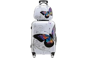 BEIBYE Butterfly 2060 4tlg Reisekoffer Trolley Hartschalen Kofferset (L-66cm+Beautycase)