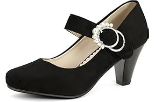 elerhythm Mary Janes anni '20 Retro Block Velluto Tacchi Gatsby Vintage chiuso punta rotonda con fibbia di perla, cinturino alla caviglia