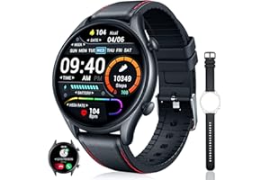 MOTSFIT Inteligentny zegarek męski z połączeniami Bluetooth: Smartwatch z asystentem głosowym i odtwarzaczem muzycznym Krokomierz Tętno Oksymetr Snu 19 trybów sportowych dla Androida iOS..