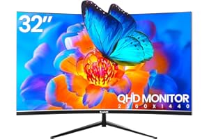 Gawfolk 32 Inch Curved Monitor QHD (2560 X 1440), 1500R PC Monitor 75Hz 1440P, Computer Monitor VA Screen for Home, Office and Dormitory, Support VESA