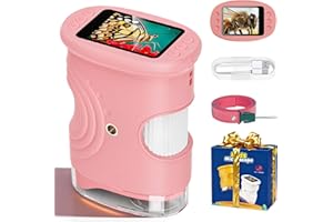 AHYDFSR Microscopio para Niños, Microscopio Digital, Pantalla IPS de 2.0'', 50-1000x, 8 Luces LED, USB Recargable, Regalos Niños Niñas 3 4 5 6 7 8 Años