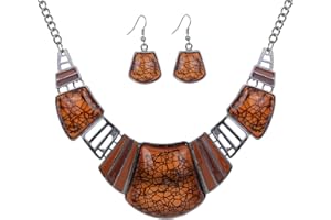 YAZILIND Vintage Ethnique Collier tibetain Sliver Bib Turquoise Collier Boucles d'oreilles Ensemble de Bijoux Femmes