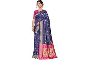 Yashika Damen Baumwoll-Seide Chandrakor Paithani Saree in goldener Zari-Bordüre, Sari mit Halbmond-Motiven und Pfau-Design, inklusive ungenähtem Blusenmaterial