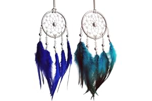 MYGLOAR 2 pezzi di acchiappasogni, acchiappasogni di piume fatti a mano, per ragazze e bambini come regali, decorazioni per auto da camera da letto per bambini, artigianato (Blu 2)