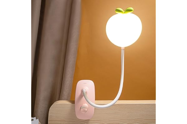 ACMHNC LED Lampe À Pince Pour Lit Enfant, Flexible À 360° Liseuse Clipsable 3 Modes Éclairage Et 5 Intensité Variable, Lampe De Bureau Led Sans Fil Rechargeable USB Pour Livre Au Lit,Rose