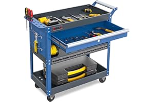 AIRAJ 3-Tier Tool Trolley on Wheels Heavy Duty, Mechanic Tool Cart with Drawers, Utility Trolley for Garage,Repair Room,Warehouse, Workshop,Load Capacity 200KG
