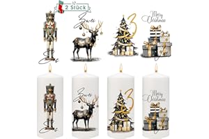Joxessaien 2er Set Advent Kerzen Tattoo 6-8cm | Adventskalender Zahlen & Nussknacker Hirsch | Weihnachts Kerzenaufkleber Stumpenkerze Schwarz Gold