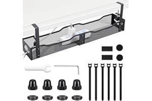 FENTAR Range Cable Bureau Sans Perçage, Sans Vis, Cache Cable Bureau Panier De Câbles De Table En Maille Sans Perçage, Rangement Cable Bureau Pour Câbles À Ouverture Latérale Pour Espace De Travail Au Bureau