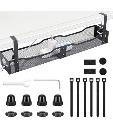 Treibo Kabelgoot, bureau, zonder boren, 90 cm, kabelmanagement onder het bureau, dubbele 600D Oxford-stof, kabelorganizer, klemmen-/schroefmontage, kabelgoot voor kantoor en thuis