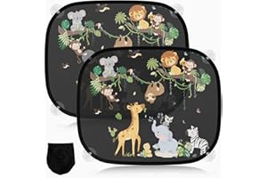 VULETC 2 Stück Sonnenschutz Auto Baby mit UV Schutz, Sonnenblende Auto Kinder 45x36.5 cm mit 8 Saugnäpfen und Süßen Tier (Rebe Tiere)