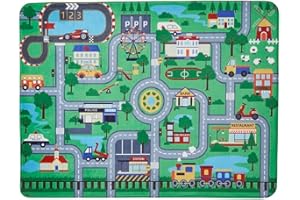 LUX Rugs Green Fun Roads & Vehicles Scene Childrens Floor Rug 100cm x 150cm | 100% Polyester | Cushioned Backing | Super Soft Feel | Highly Durable | Kids Mat