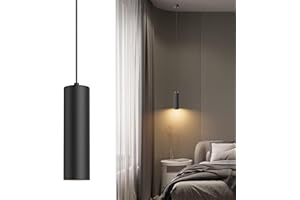 Klighten Lampara Techo Colgante GU10 Cilindro Moderno, Lámpara Colgante Aluminio, Luz Colgante para Salón Dormitorio Cocina Cama, con Bombilla GU10 5W 470LM Blanco Calido 3000K, 30cm, Negro